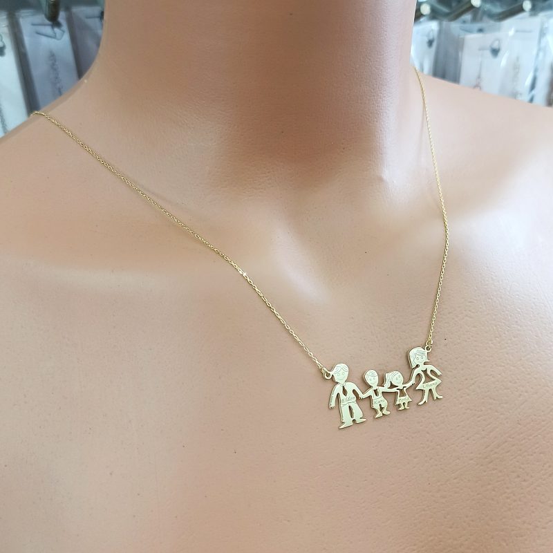 Anne Baba Kız ve Erkek Çocuk Aile İsimli Kolye