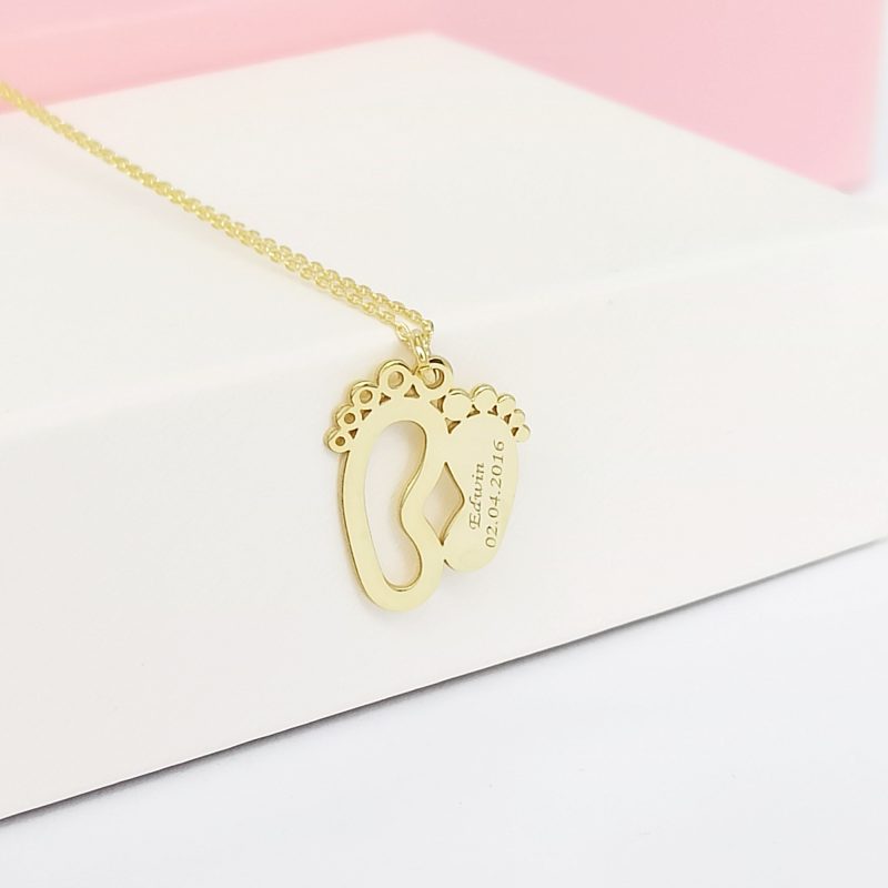 Footprint Necklace Gold With Name And Date