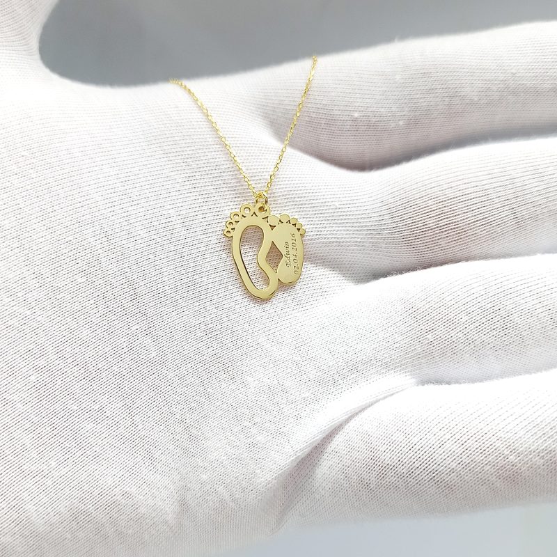 Footprint Necklace Gold With Name And Date For Mothers