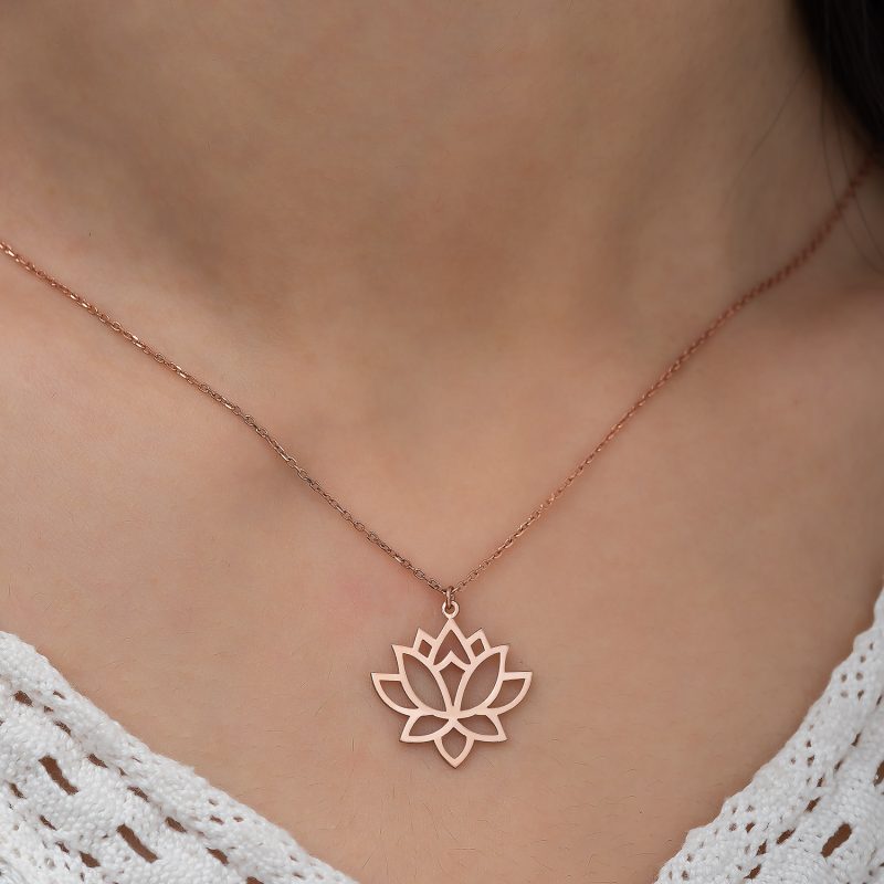 Lotus Çiçeği Kolyesi 925 Ayar Gümüş DZG739 - Görsel 6