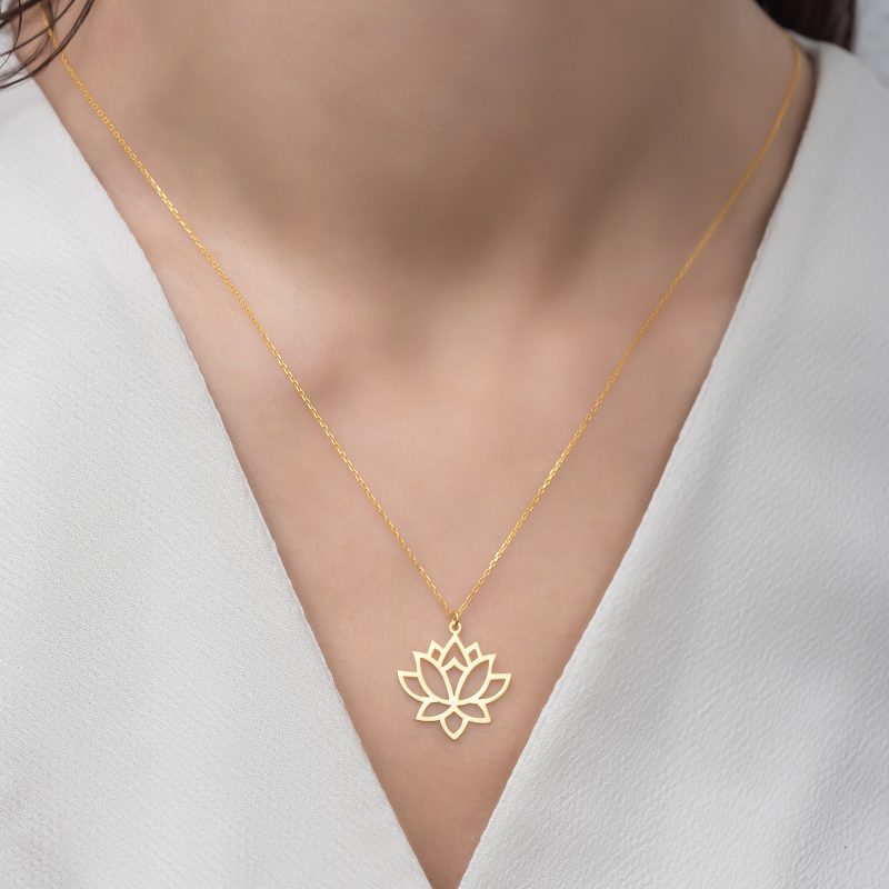 14 Ayar Altın Lotus Çiçeği Kolye DZG816