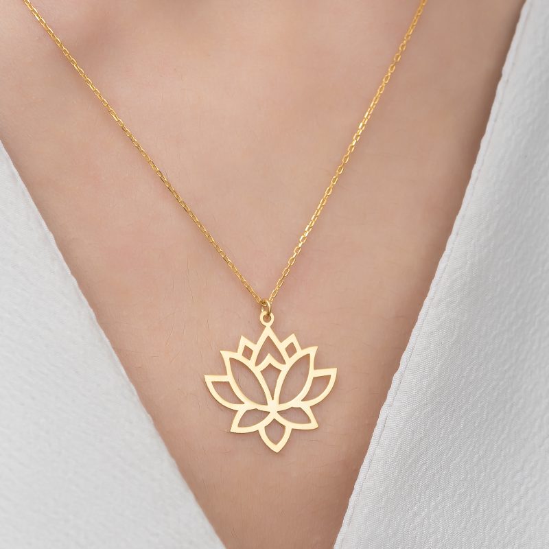 Lotus Çiçeği Kolyesi 925 Ayar Gümüş DZG739 - Görsel 4