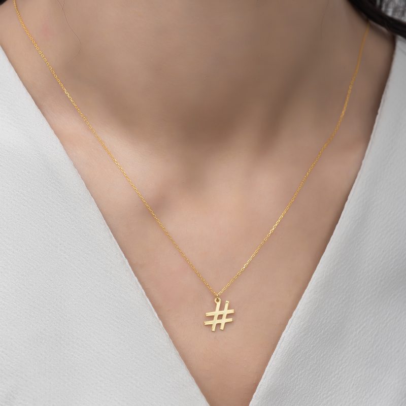 14 Ayar Altın Hashtag Kolye DZG879