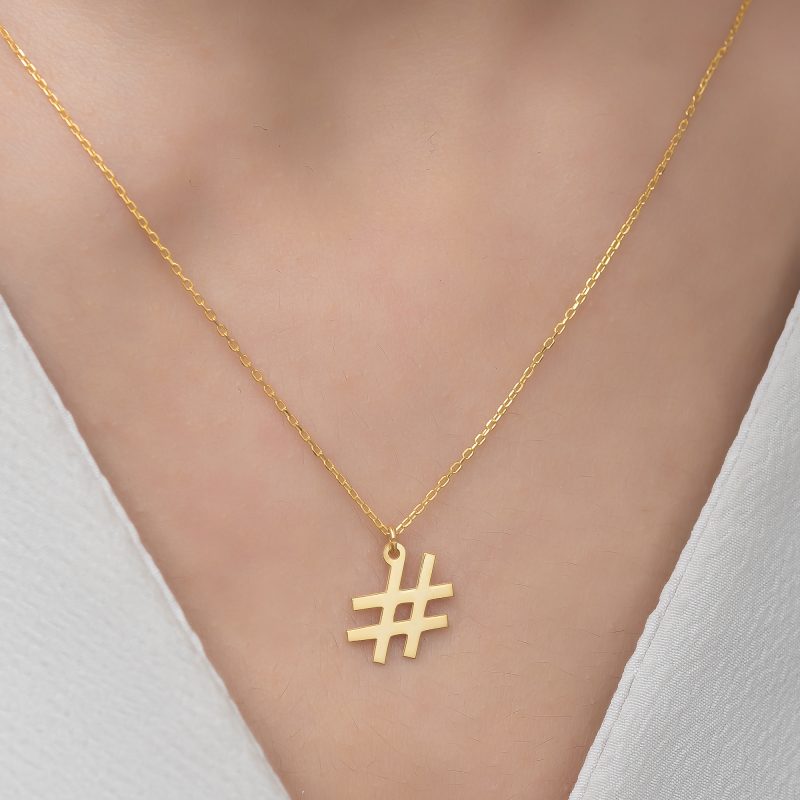 14 Ayar Altın Hashtag Kolye DZG879 - Görsel 3
