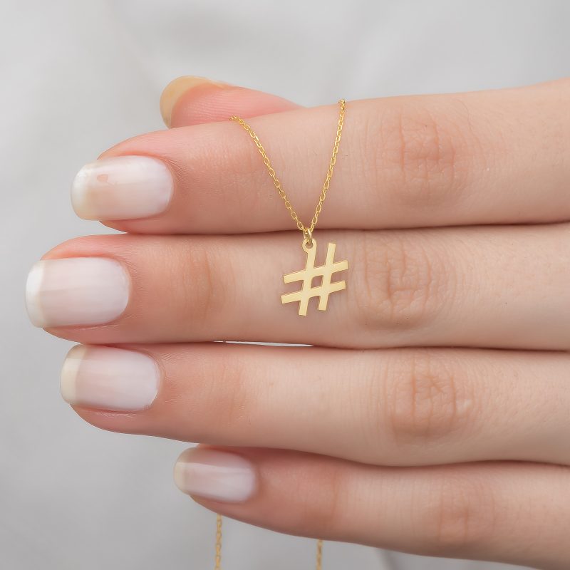 14 Ayar Altın Hashtag Kolye DZG879 - Görsel 4