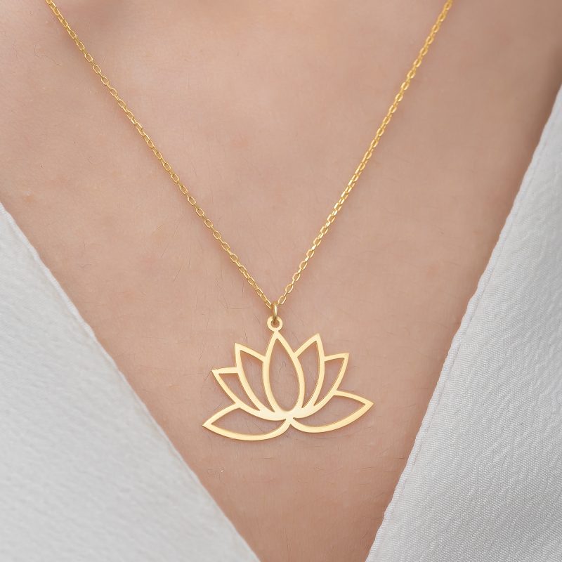14 Ayar Altın Lotus Çiçeği Kolye DZG815 - Görsel 3