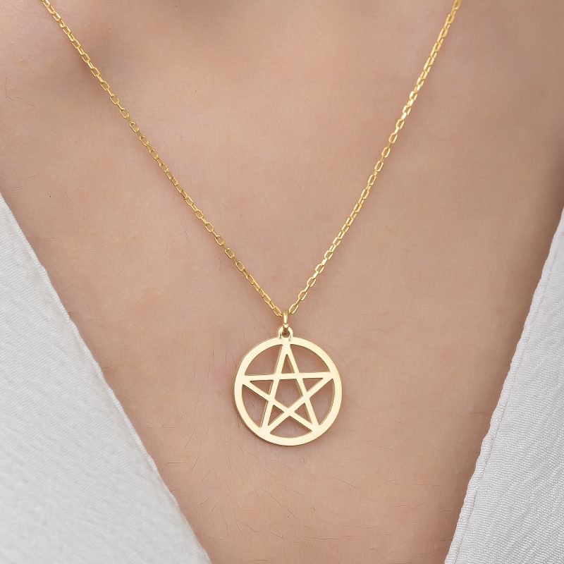 14 Ayar Altın Pentagram Kolye DZG837 - Görsel 3