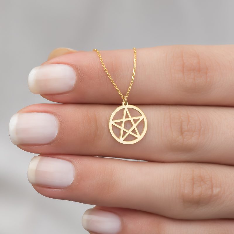 14 Ayar Altın Pentagram Kolye DZG837 - Görsel 4
